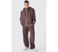 Mens Red Oversized Boxy Cross Applique Zip Through Hoodie And Relaxed Jogger Tracksuit, Red XL