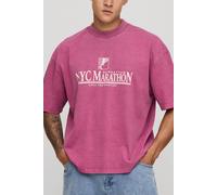 Mens Red Oversized Boxy NYC Marathon Leisure Washed T-Shirt, Red S