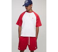 Mens Red Oversized Boxy Raglan Printed T-Shirt & Relaxed Shorts Set, Red 2XL