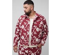 Mens Red Plus Floral Tapestry Oversized Overshirt, Red 4XL