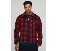 Mens Red Regular Boxy Fit Heavyweight Check Overshirt, Red XL