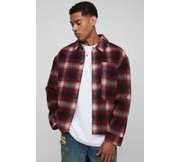 Mens Red Regular Fit Heavyweight Workwear Pocket Check Overshirt, Red XL