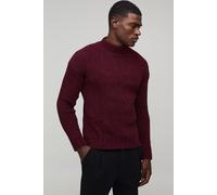 Mens Red Relaxed Fit Boucle Funnel Neck Knitted Jumper, Red XS