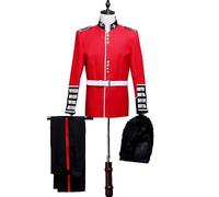 Men's Red Royal Palace Guard Uniform Fancy Dress British Royal Guard Cosplay Costume Soldiers Cosplay Uniform Set with Cap British Red Suit for Royalty Cosplay