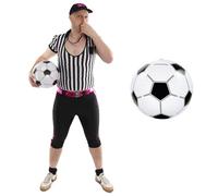 Mens Referee Stag Do Costume - Small - Black & White Striped Top, Three-Quarter Length Trousers, Referee Cap and Inflatable Football - Adults Mens Stag Do Bachelor Party Fancy Dress Costume