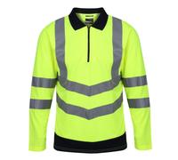 Mens Regatta Professional Long Sleeve Hi Vis Polo Shirt Safety Security Uniform