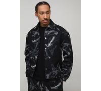 Men's Regular Dog Tapestry Overshirt | Black | Size X-Small | BOOHOOMAN