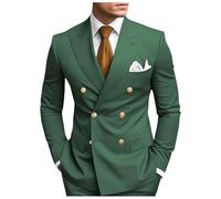 Men's Regular Fit Big and Tall Business 2 Piece Jacket Pants Suit Double Breasted Wedding Tuxedo Dark Green-Gold Size 5XL