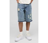 Mens Regular Fit Blue Ripped Jorts With Let Down Hem, Blue 32