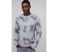Men's Regular Fit Brushed Jacquard Branded Jumper | Black | Size X-Large | BOOHOOMAN