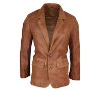 Mens Regular Fit Classic Real Leather 2 Button Tan Brown Blazer Jacket Vintage - tan XL