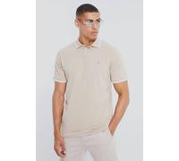 Men's Regular Fit Crown Embroidered Tipped Pique Polo | Taupe | Size Small | BOOHOOMAN
