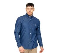 Men's Regular Fit Denim Shirt - Long Sleeve, Button-Down Collar, Embroidered Logo, Indigo Cotton, Autumn Wear - Indigo / XXL
