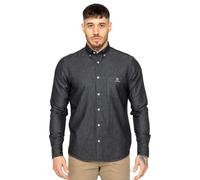 Men's Regular Fit Denim Shirt - Long Sleeve, Button-Down Collar, Embroidered Logo, Indigo Cotton, Autumn Wear - Black / M