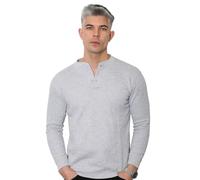 Men's Regular-Fit Long-Sleeved Henley Shirt Top Plain Grandad Neck Waffle Knit T-Shirt Lightweight Henley Tops for Gym (2208-A) (UK, Alpha, 3XL, Regular, Regular, Light Grey)