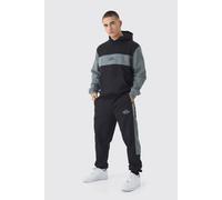Men's Regular Fit Man Diamond Colour Block Hooded Tracksuit | Black | Size Small | BOOHOOMAN