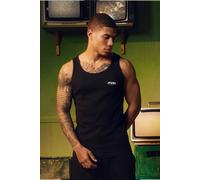 Men's Regular Fit Man Sport Branded Ribbed Vest | Black | Size X-Small | BOOHOOMAN