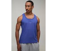 Men's Regular Fit Man Sport Branded Ribbed Vest | Cobalt | Size Medium | BOOHOOMAN