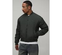 Men's Regular Fit Nylon Zip Side Bomber Jacket | Olive | Size Large | BOOHOOMAN