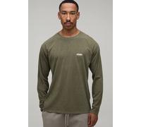 Men's Regular Fit Overdyed Man Oval Branded Long Sleeve T-Shirt | Green | Size X-Large | BOOHOOMAN