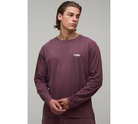 Men's Regular Fit Overdyed Man Oval Branded Long Sleeve T-Shirt | Red | Size X-Small | BOOHOOMAN