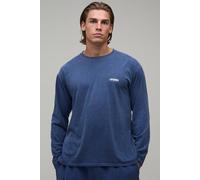 Men's Regular Fit Overdyed Man Oval Branded Long Sleeve T-Shirt | Washed Blue | Size X-Small | BOOHOOMAN
