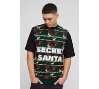 Men's Regular Fit Secret Santa Christmas Vest | Green | Size X-Small | BOOHOOMAN