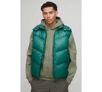 Men's Regular Fit Sheen Panelled Hooded Funnel Puffer Gilet | Green | Size Medium | boohooMAN