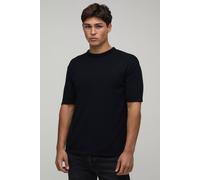 Men's Regular Fit Soft Touch Knitted T-Shirt | Black | Size Large | BOOHOOMAN