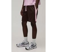 Men's Regular Fit Stripe Tricot Jersey Shorts | Chocolate | Size Large | BOOHOOMAN