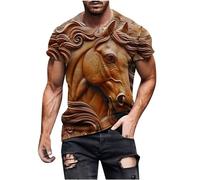 Men's Regular Fit T Shirt Short Sleeve Blouse 3D Animal Printed T Shirts for Mens Summer Short Sleeve Graphic Tees Horse Pattern Fashion Casual Blouse Tops for Indoor Outdoor Sports Daily (Brown, M)