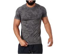 Men's Regular Fit T Shirt Short Sleeve Blouse Men's Fashion Spring and Summer Sports Short Sleeved Round Neck Camouflage Fitting T Shirt Top for Indoor Outdoor Sports Daily Life (Dark Gray, L)