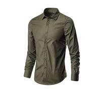 Mens Regular Fit Work Shirts Wrinkle Free Long Sleeve Formal Dress T-Shirts Button Down Casual Untucked Shirt Wedding Army Green