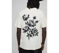 Men's Regular Floral Print Exposed Seam T-Shirt | Ecru | Size Small | BOOHOOMAN