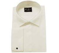 Men's Regular Ivory/White Victorian Wing Collar Fly Front Double Cuff Dress Shirt (1.5" Long Sleeve) (Collar 19.5", Ivory)