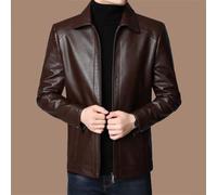 Men's Regular Length Jacket with Leather-Texture Front Panel and Fleece-Lined Body for Comfortable Wear from Morning to Night (XXL Coffee)