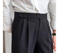 Men's Regular Length Straight Trousers Featuring High Waist Design and Italian Naples Tailoring Details (4XL Black)