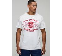 Men's Regular Lone Star Beer License Print T-Shirt | White | Size Small | BOOHOOMAN