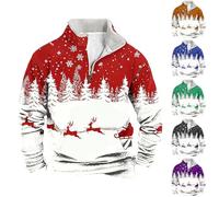 Mens Reindeer Christmas Jumper 1/4 Zip Christmas Jumpers For Men Xmas Henley Pullover Quarter Zip Long Sleeve Winterpullover Warm Lightweight Pullover Christmas Tree Graphic Sweatshirt Black