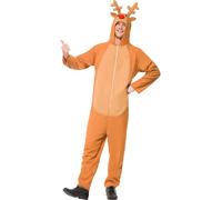 Mens Reindeer Jump Suit Costume Adult Christmas Rudolph Fancy Dress Xmas New
