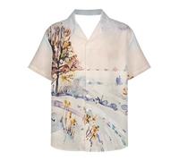 Men's Relaxed Beach Button Down Casual Shirts Cusual Classic Fit Hawaiian Shirt, Artistic Watercolor Painting, Large