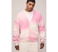 Men's Relaxed Boxy Ombre Distressed Knitted Cardigan | Pink | Size X-Small | BOOHOOMAN