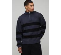Men's Relaxed Boxy Ribbed Knitted 1/4 Zip Jumper | Charcoal | Size X-Large | boohooMAN