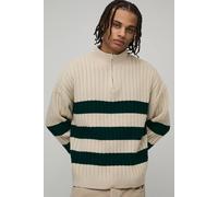 Men's Relaxed Boxy Ribbed Knitted 1/4 Zip Jumper | Ecru | Size X-Large | boohooMAN