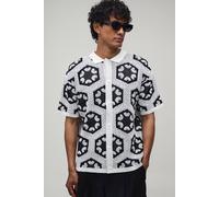 Men's Relaxed Crochet Tapestry Knitted Shirt | Black | Size 3X-Large | BOOHOOMAN