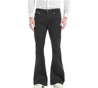 Mens Relaxed Fit 60s 70s Bell Bottom Pants Stretch Comfort Retro Bootcut Jeans Wide Leg Disco Flared Denim Jeans Pants Hip Hop Street Wear Black