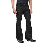 Mens Relaxed Fit 60s 70s Bell Bottom Pants Stretch Comfort Retro Bootcut Wide Leg Disco Flared Denim Jeans Pants Hip Hop Western Cowboy Jeans Cotton Leggings Black