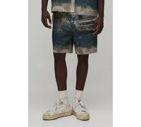 Men's Relaxed Fit Car Tapestry Shorts | Stone | Size Medium | BOOHOOMAN