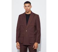 Men's Relaxed Fit Cargo Blazer | Chocolate | Size 40 | BOOHOOMAN