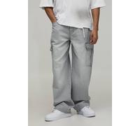 Men's Relaxed Fit Cargo Jeans | Grey | Size 28R | BOOHOOMAN